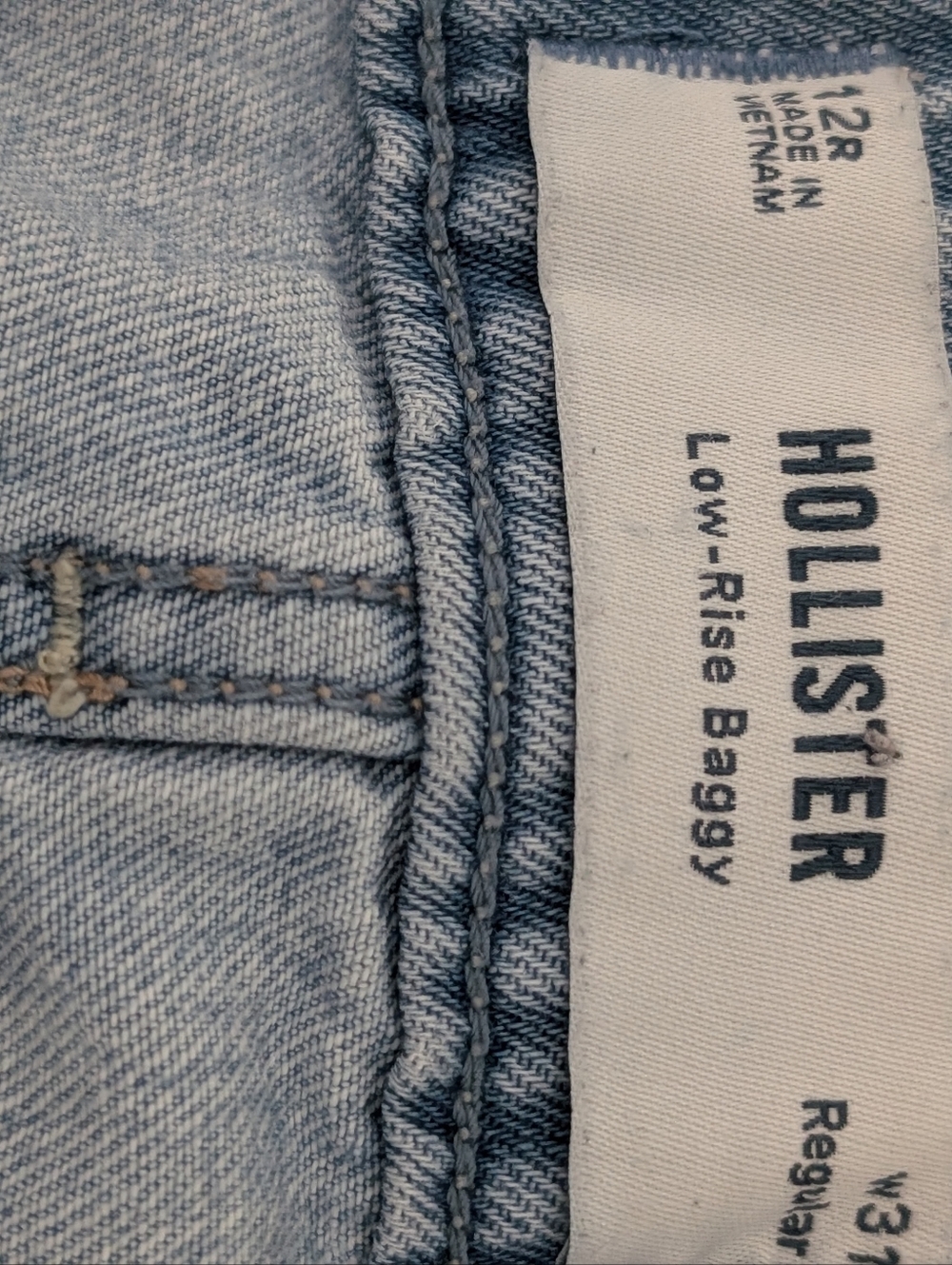 Hollister Light Blue Low-Rise Baggy Jeans Label Detail